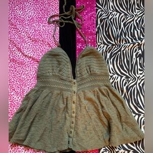 American Eagle Outfitters green Khaki tie up top